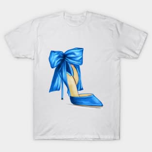 Blue Satin Women High Heels T-Shirt